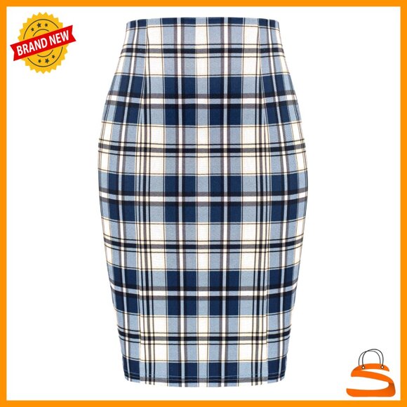 Dresses & Skirts - Knee Length Stretchy Bodycon Pencil Skirt Plaid Business Elegant Chic